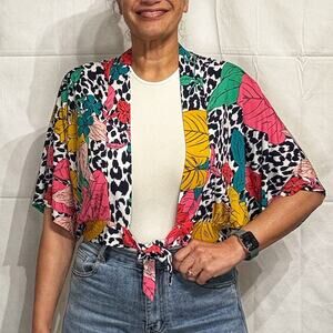 Leota Mixed Pattern Open Front Blouse Sz XS